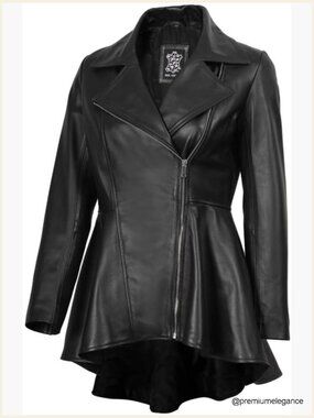 Real Lambskin Leather Jacket Asymmetrical Peplum Womens Coat